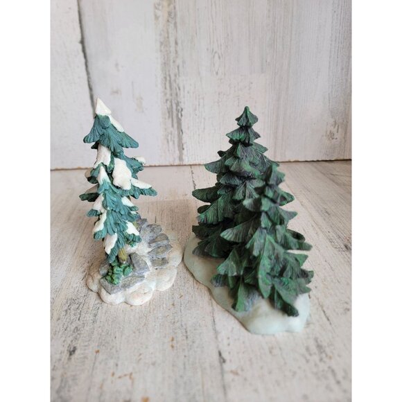Ceramic village pine tree snow home decor figure set Xmas - Picture 4 of 10